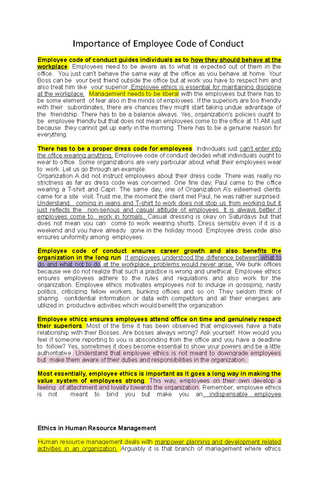 Module 4 Importance of Employee Code of Conduct - Importance of ...