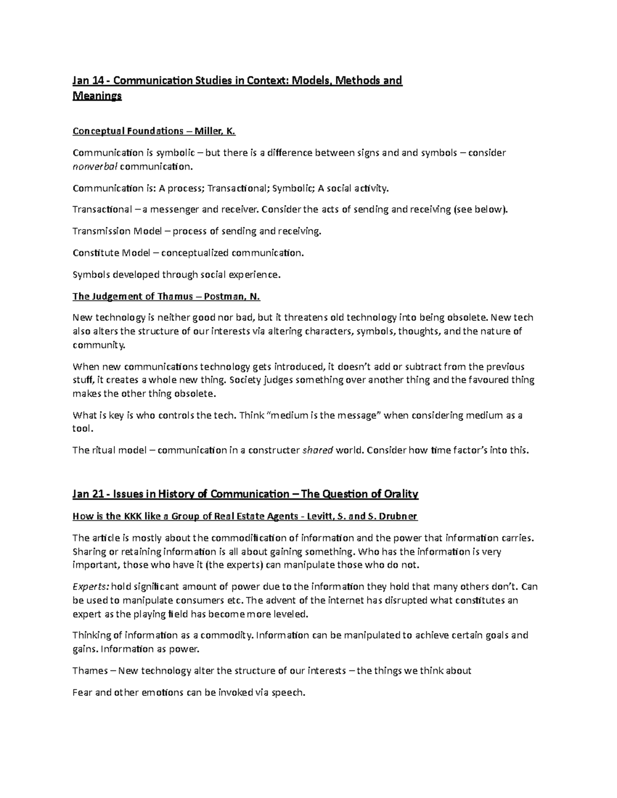 Study guide - mid term - Jan 14 - Communicaion Studies in Context ...