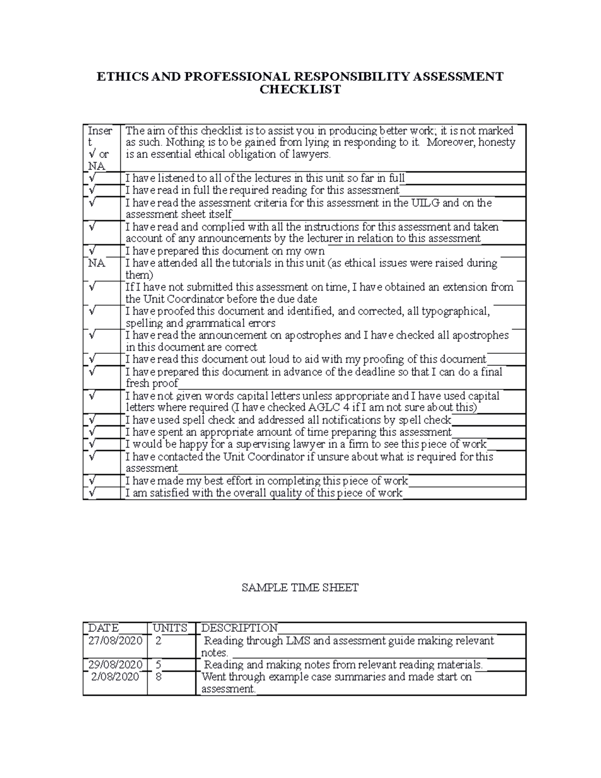 E and PP assessment - ETHICS AND PROFESSIONAL RESPONSIBILITY ASSESSMENT ...