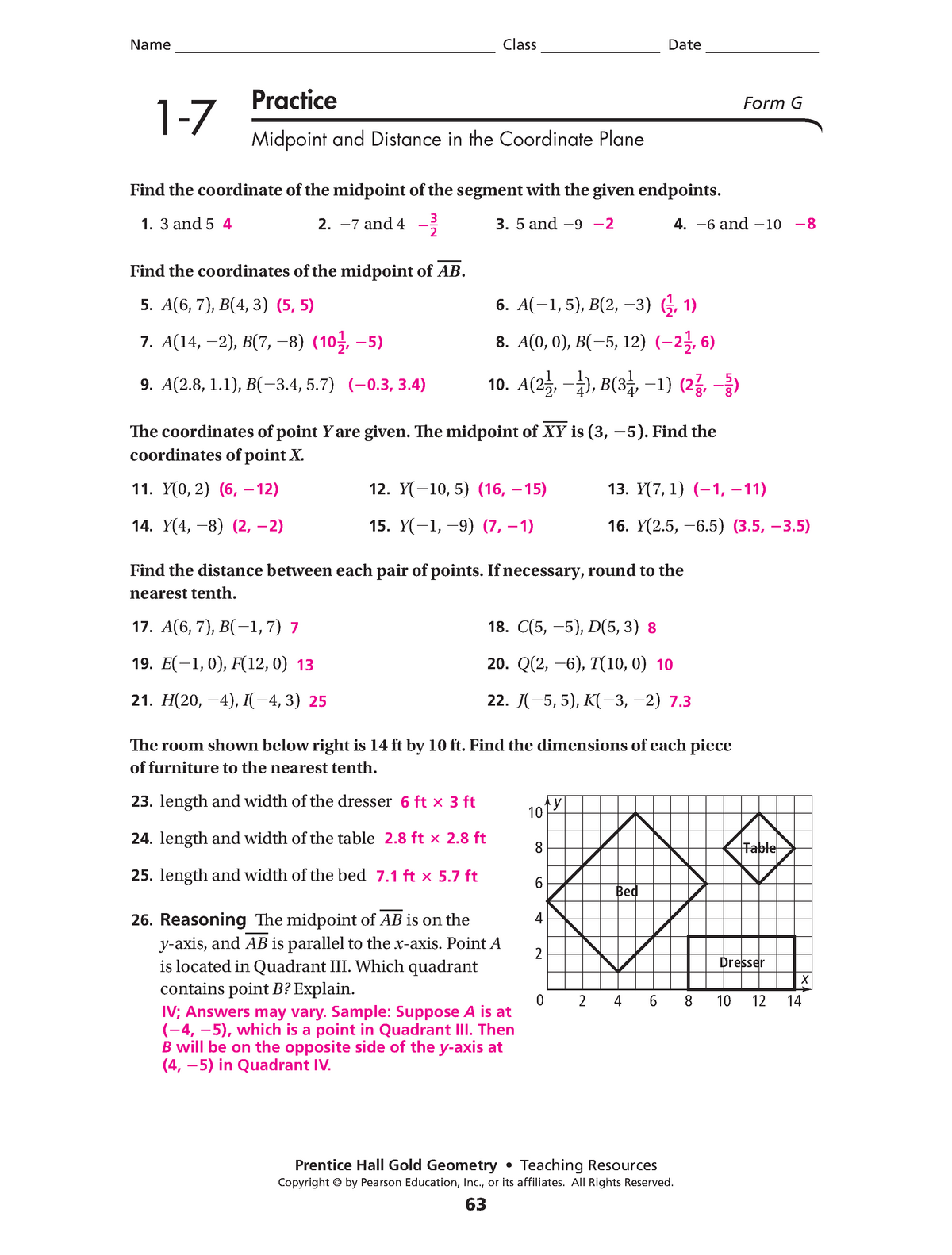 23-23 HW Key - Problems and answers - Prentice Hall Gold Geometry For Distance And Midpoint Worksheet Answers