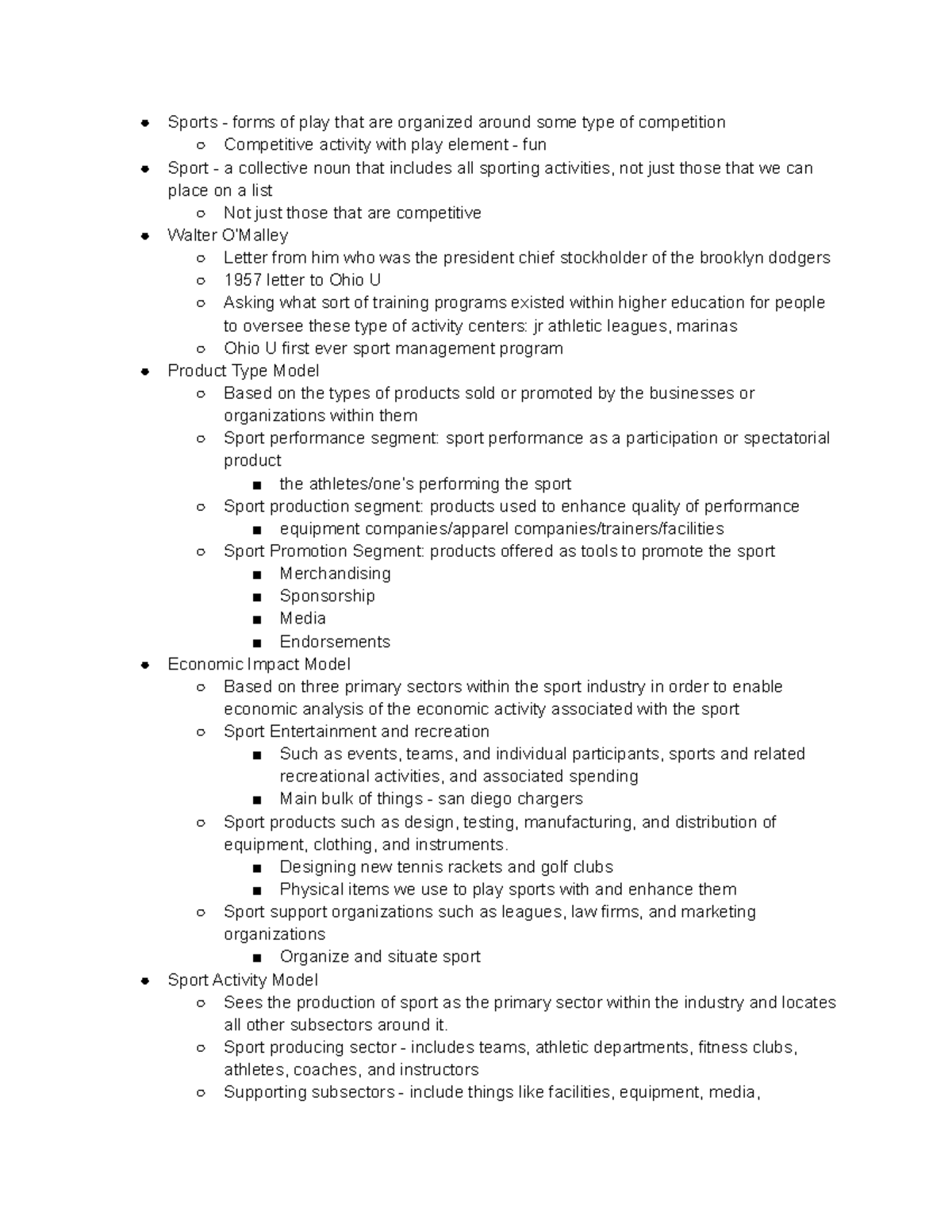 Lecture Notes - Sports - forms of play that are organized around some ...