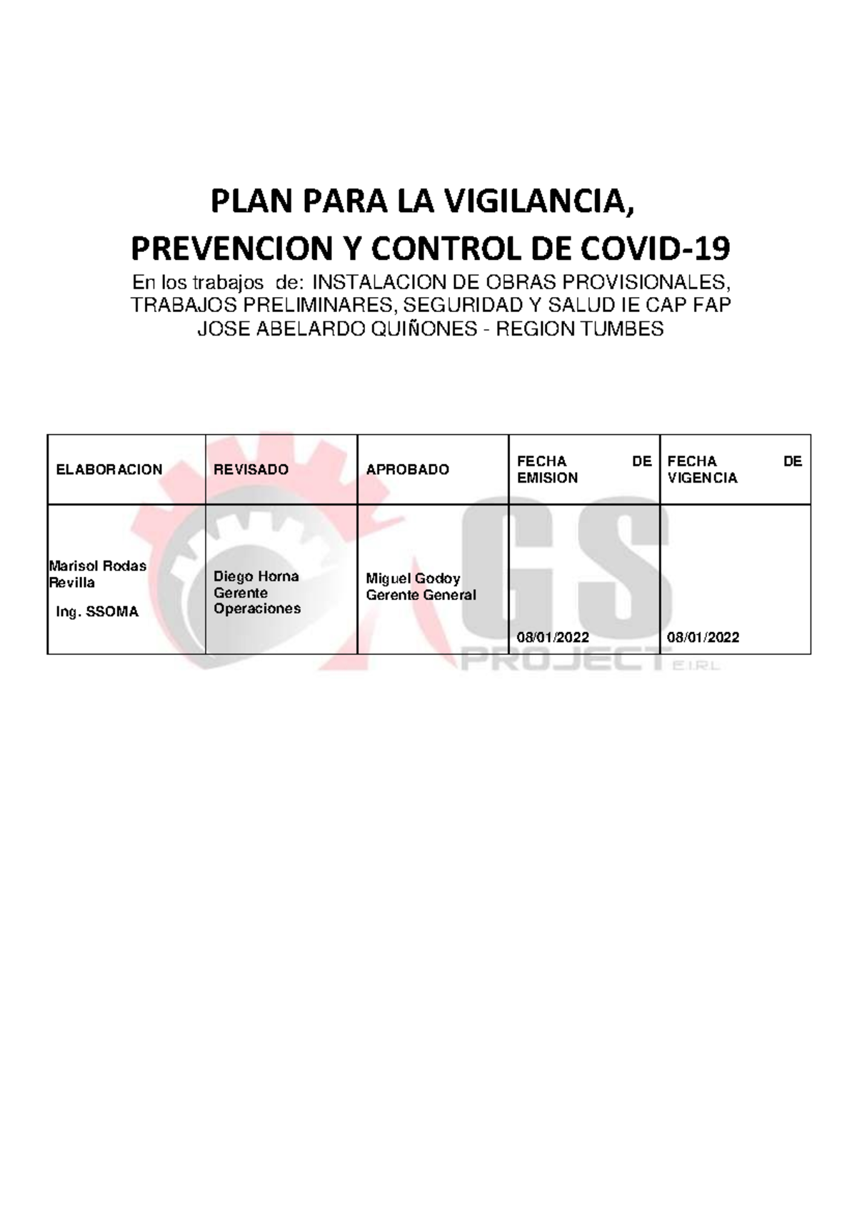 Plan para la vigilancia, prevencion y control de Covid 19 - GS Project ...