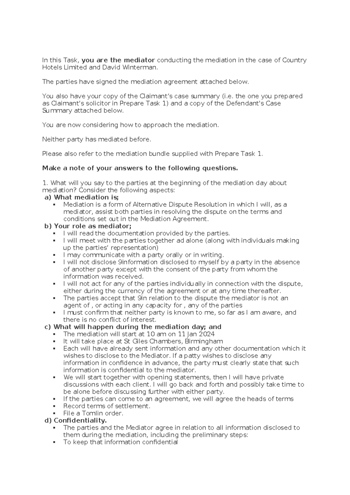 Mediation Engage Task - In this Task, you are the mediator conducting ...