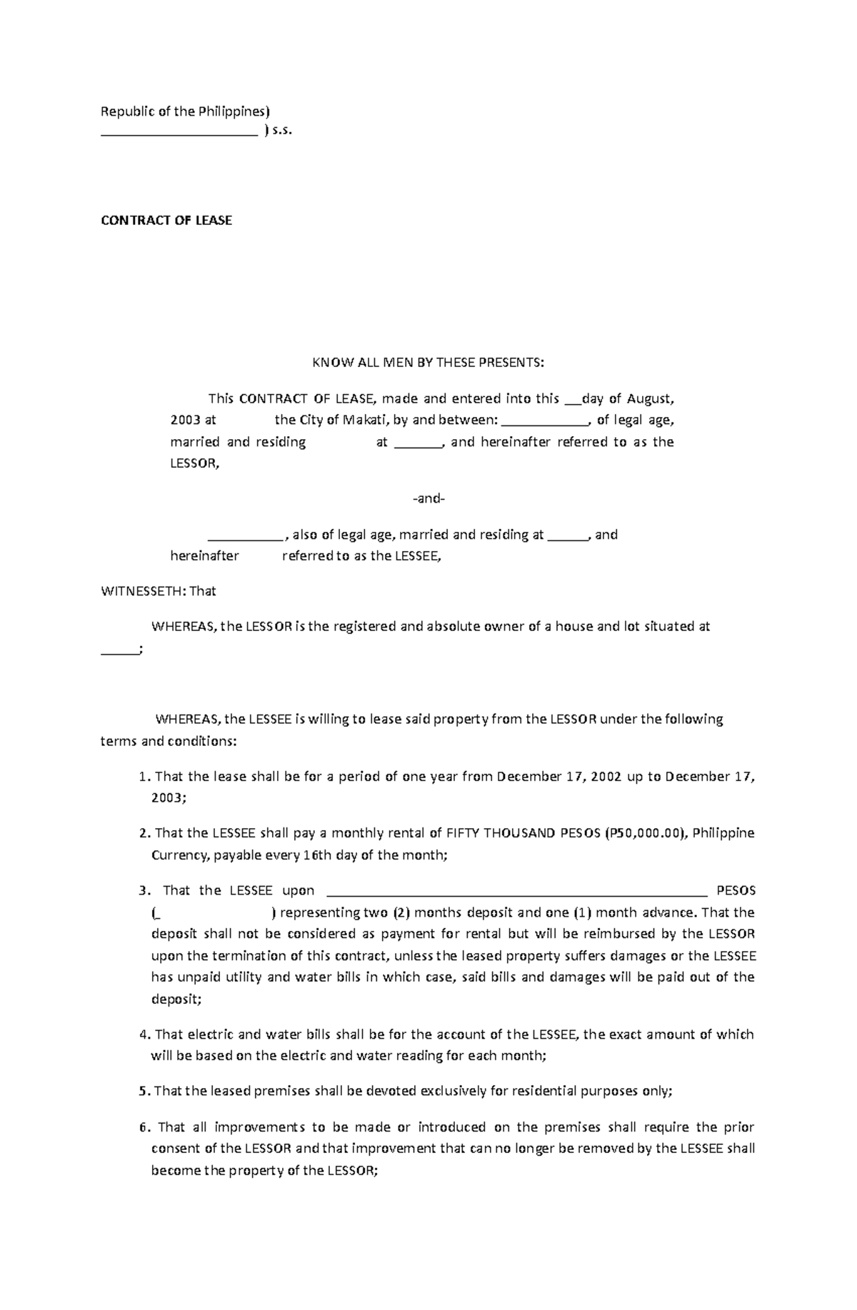 Contract-of-Lease - I want to be anonymous - Republic of the ...