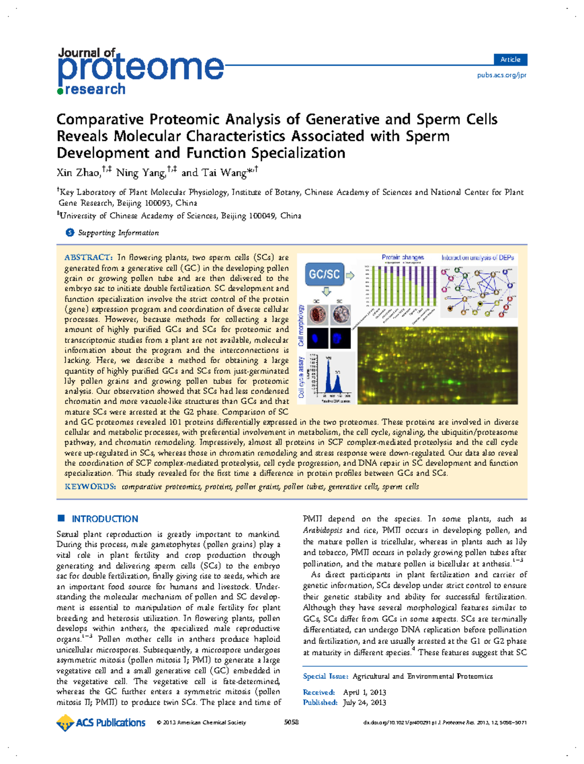 Comparative Proteomic Analysis of Generative and Sperm Cells Reveals ...