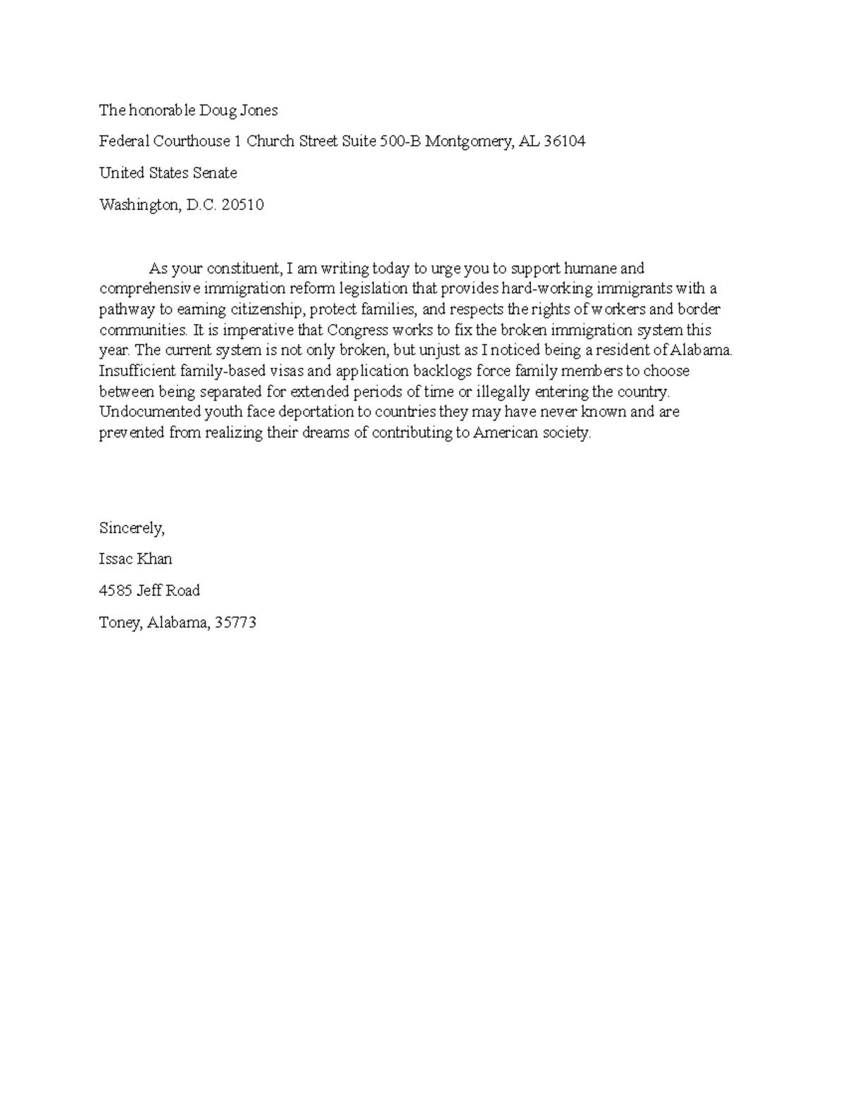 The honorable Doug Jones letter us gov The honorable Doug Jones