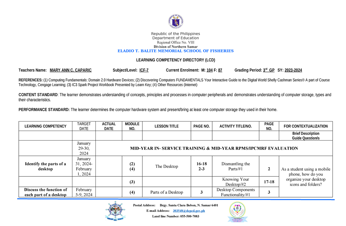 ICF 7 LCD Q3 2022-2023 - none - Republic of the Philippines Department ...