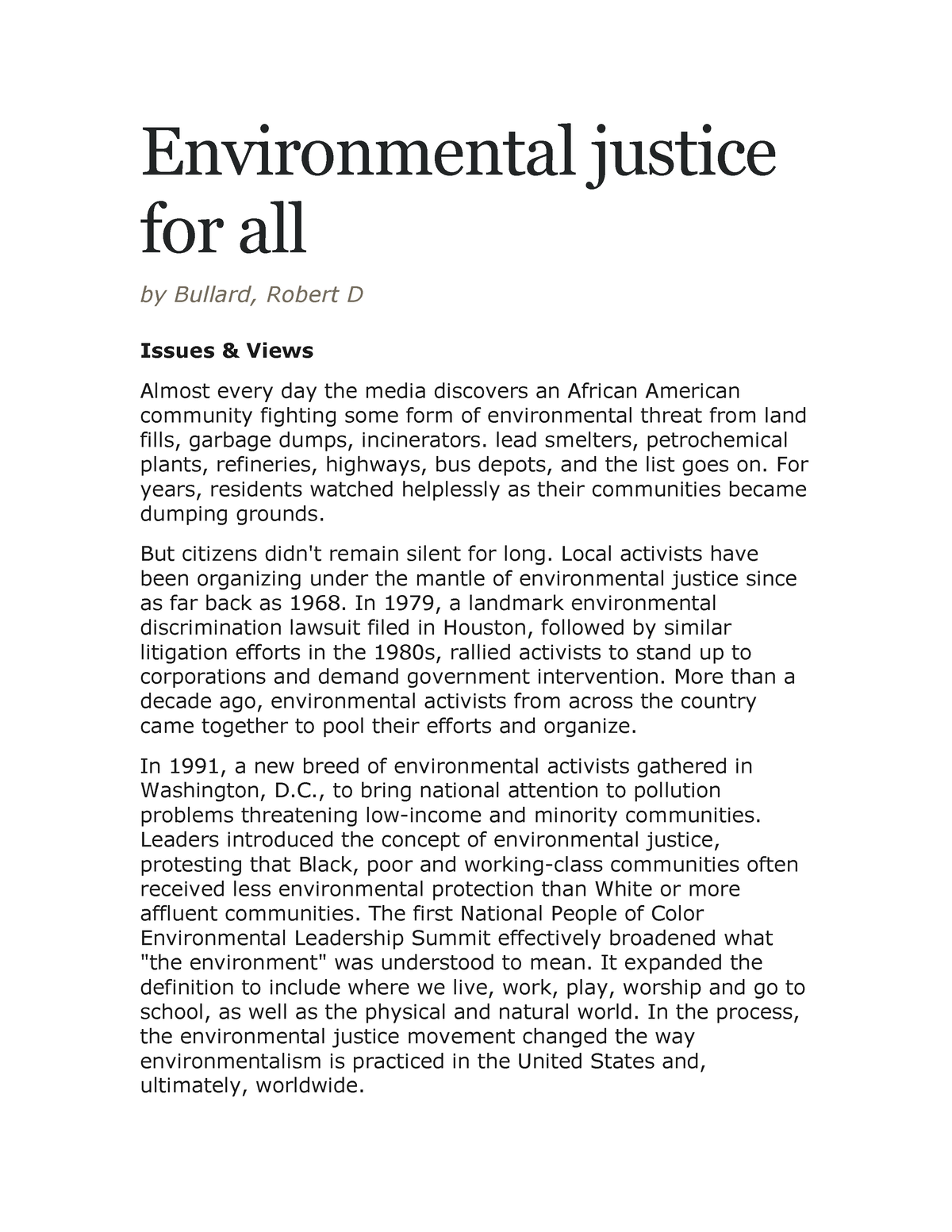 environmental justice topics for research papers