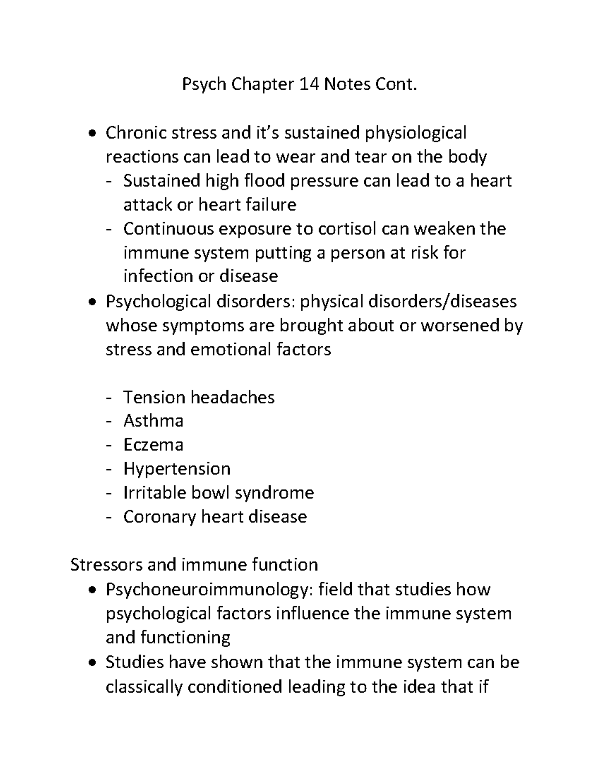 Psych Chapter 14 Notes PT 2 - Psych Chapter 14 Notes Cont. Chronic ...
