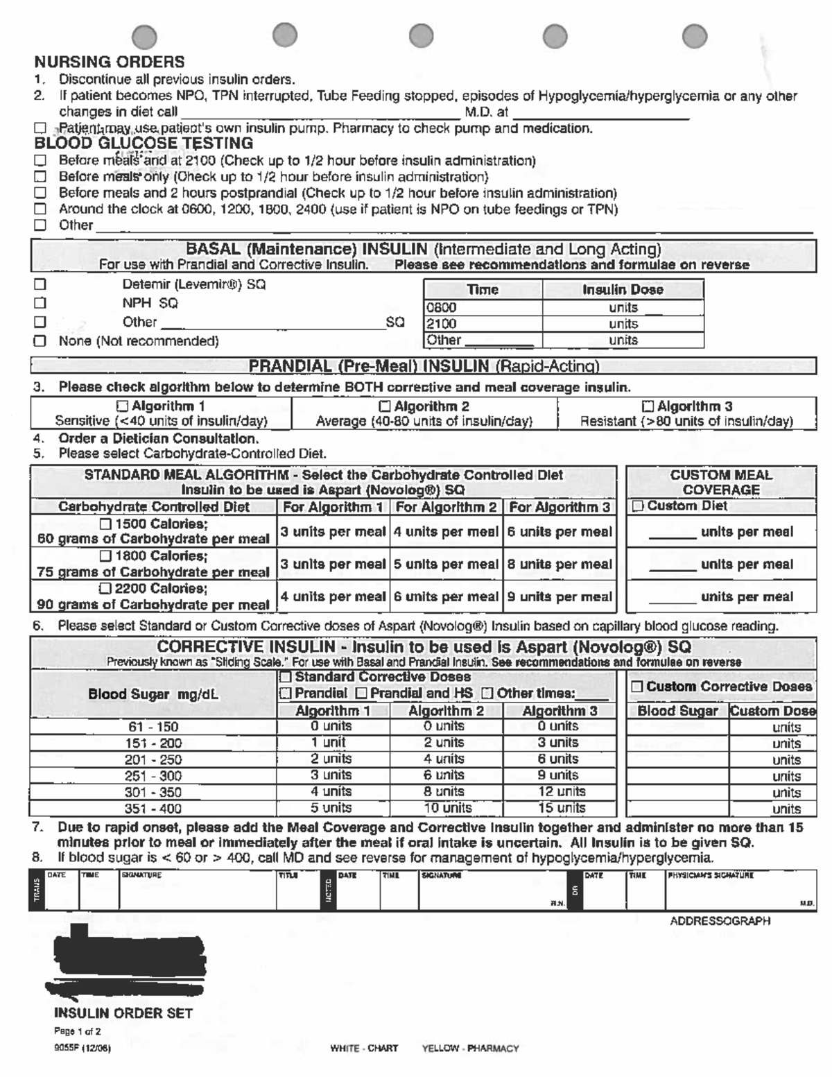 Example of Insulin Order set (3 O O NURSING onoens 1. Discontinue all