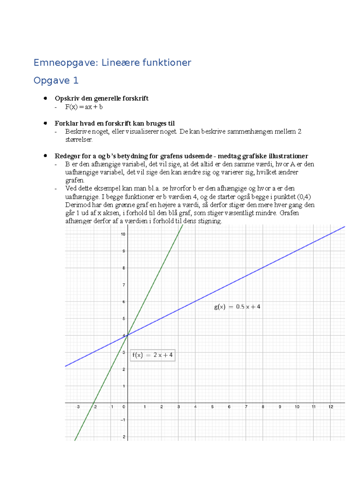 Emneopgave- Linære Funktioner - Emneopgave: Lineære Funktioner Opgave 1 ...