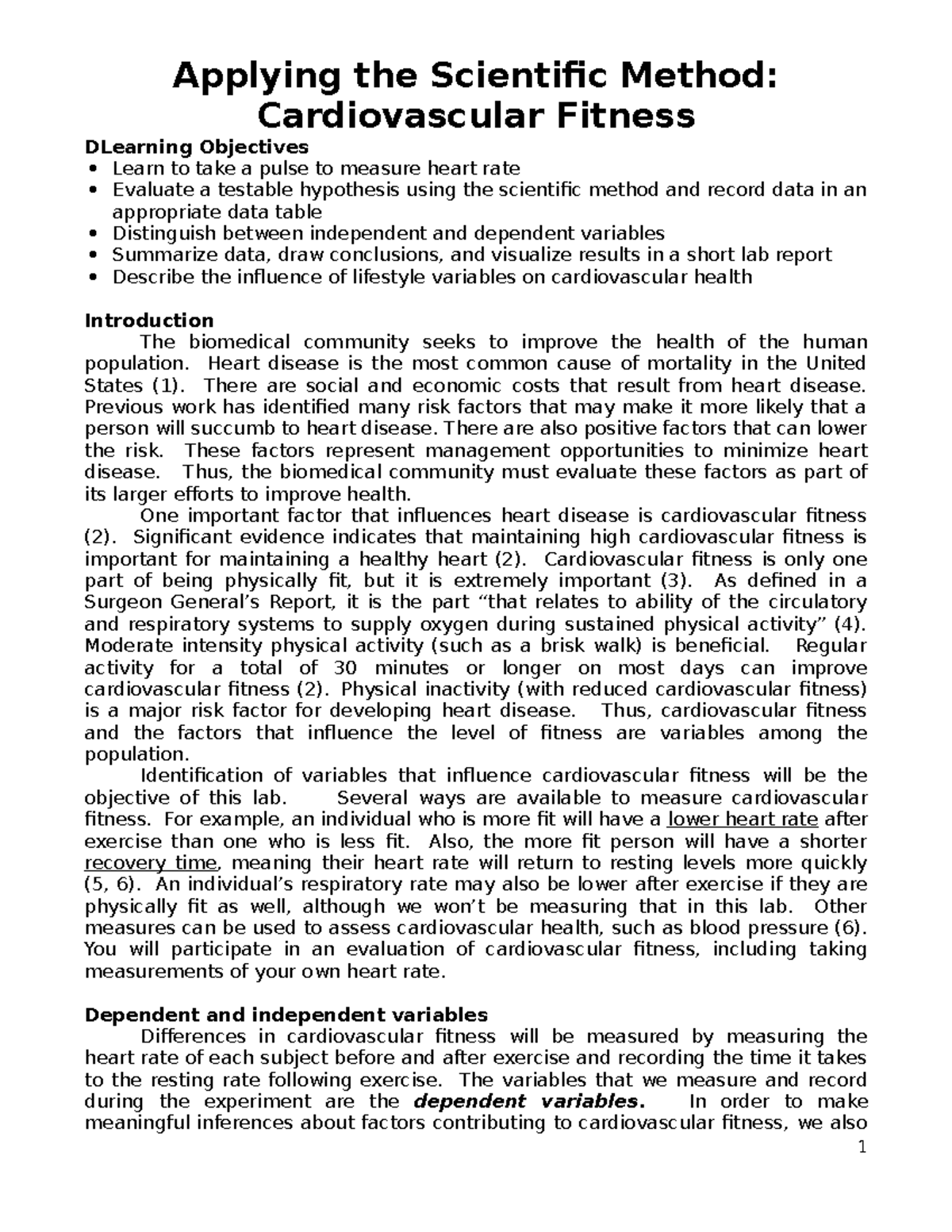 Protocol CV fitness-1 - Cv fitness - Cardiovascular Fitness DLearning ...