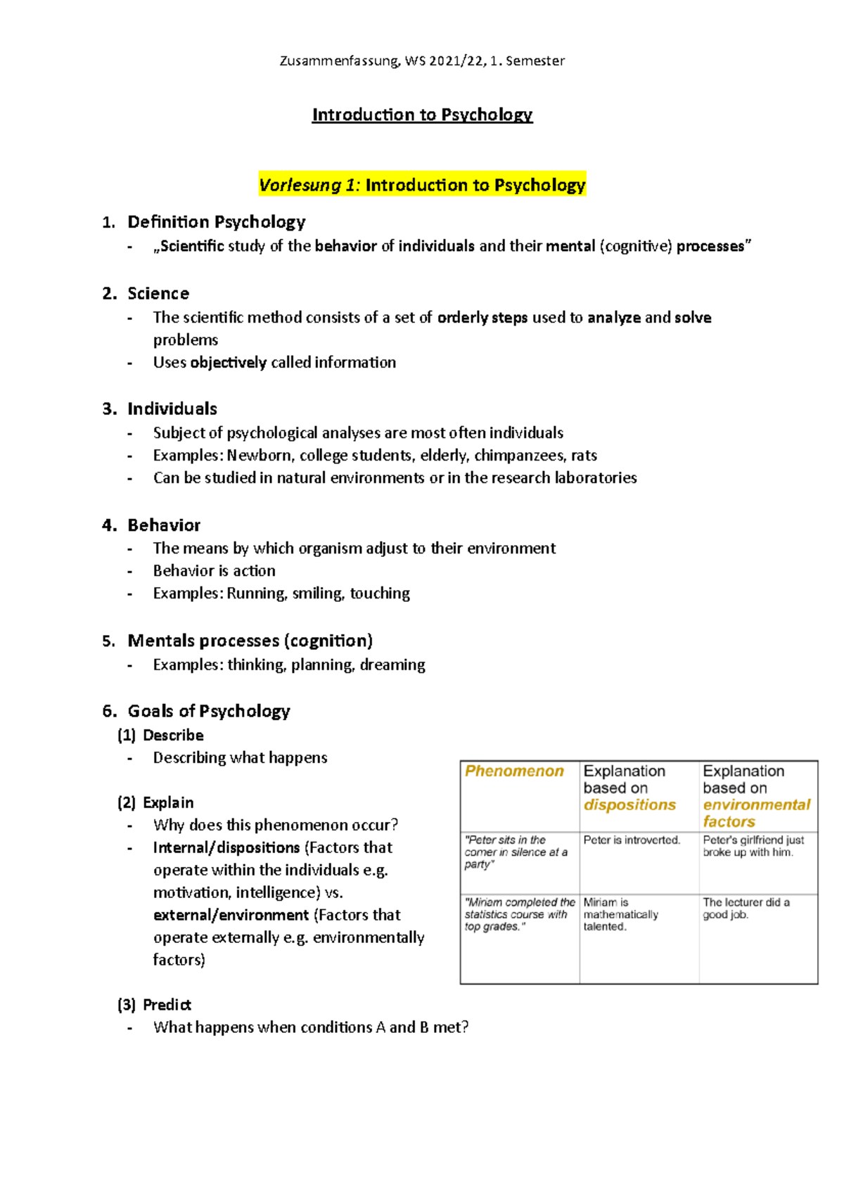 Introduction To Psychology ZSF - Introduction To Psychology Vorlesung 1 ...