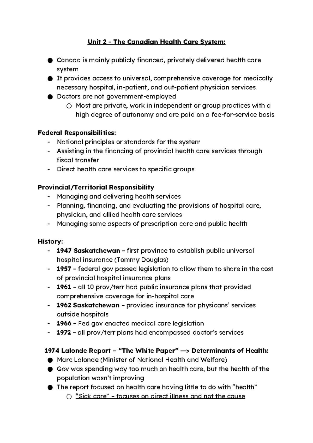 Unit 2 - The Canadian Health Care System - .. Healthcare is ...