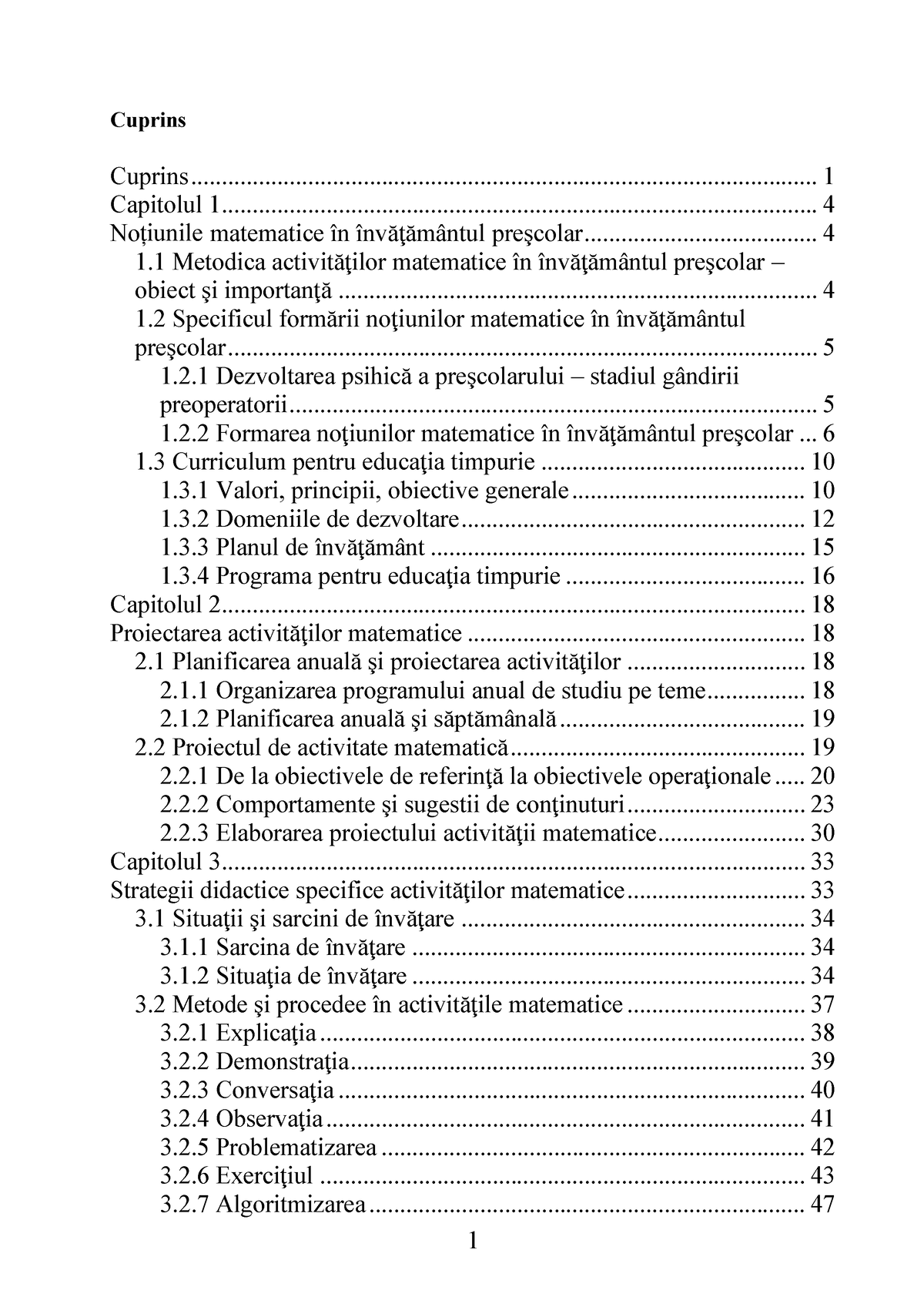 Metodica Activitatilor Matematice - Cuprins - Studocu