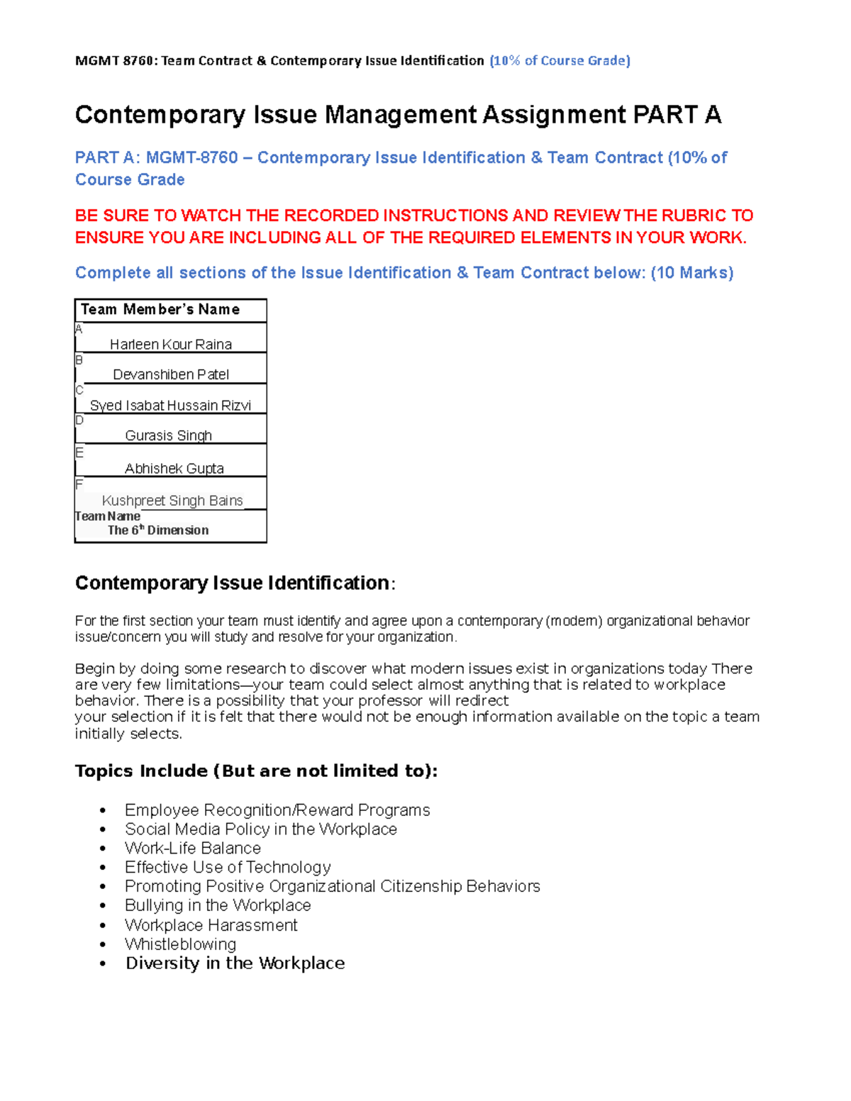 MGMT 8760 PART A Contemporary Issue Management Assignment 5