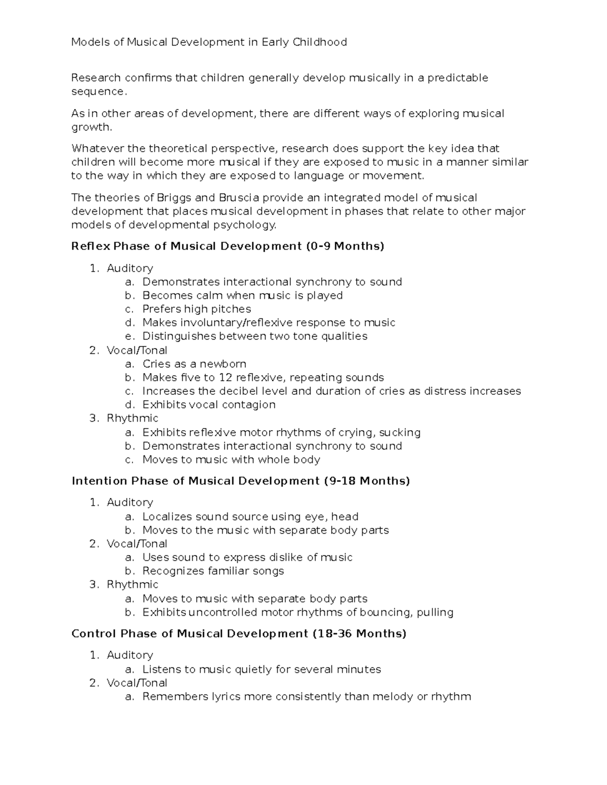 Models of Musical Development in Early Childhood - As in other areas of ...