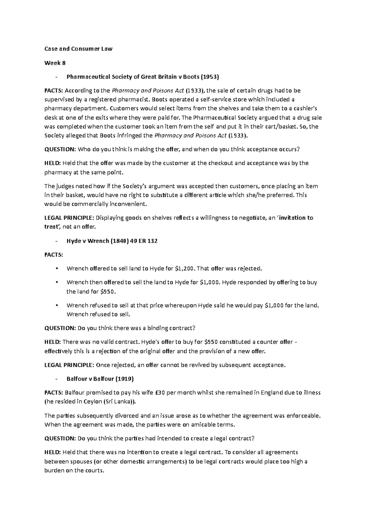 Case and Consumer Law - Case and Consumer Law Week 8 - Pharmaceutical Society of Great Britain v ...