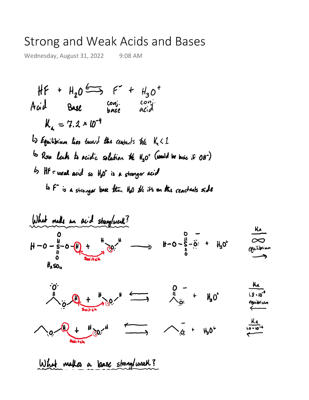 Strong And Weak Acids And Bases Notes - CHEM 104 - Strong And Weak ...