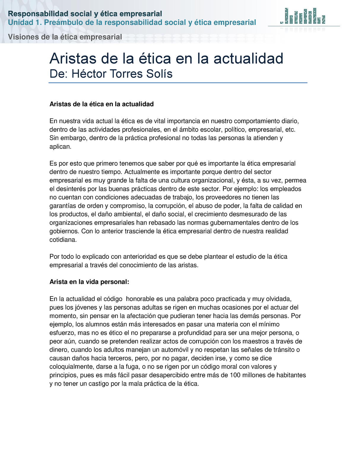 Aristas De La ética En La Actualidad Visiones De La ética Empresarial Aristas De La ética En 7810