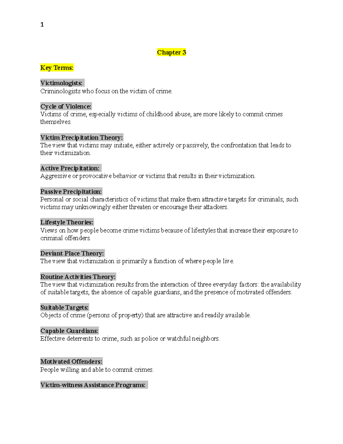 Chapter 3, Key - Summary Criminology - 1 Chapter 3 Key Terms ...