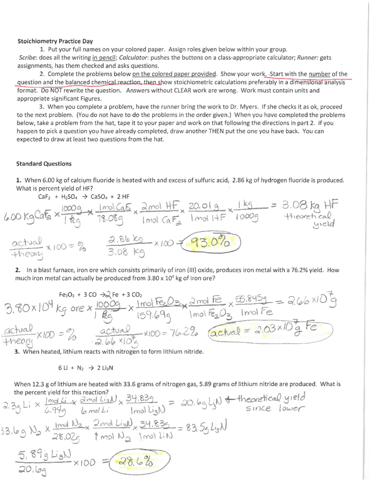 Stoichiometry Practice Day answers - BIOL 1107H - Studocu