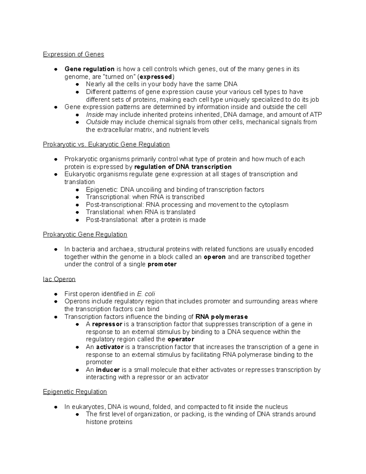 Biology Notes #10 Gene Expression - Expression of Genes Gene regulation ...