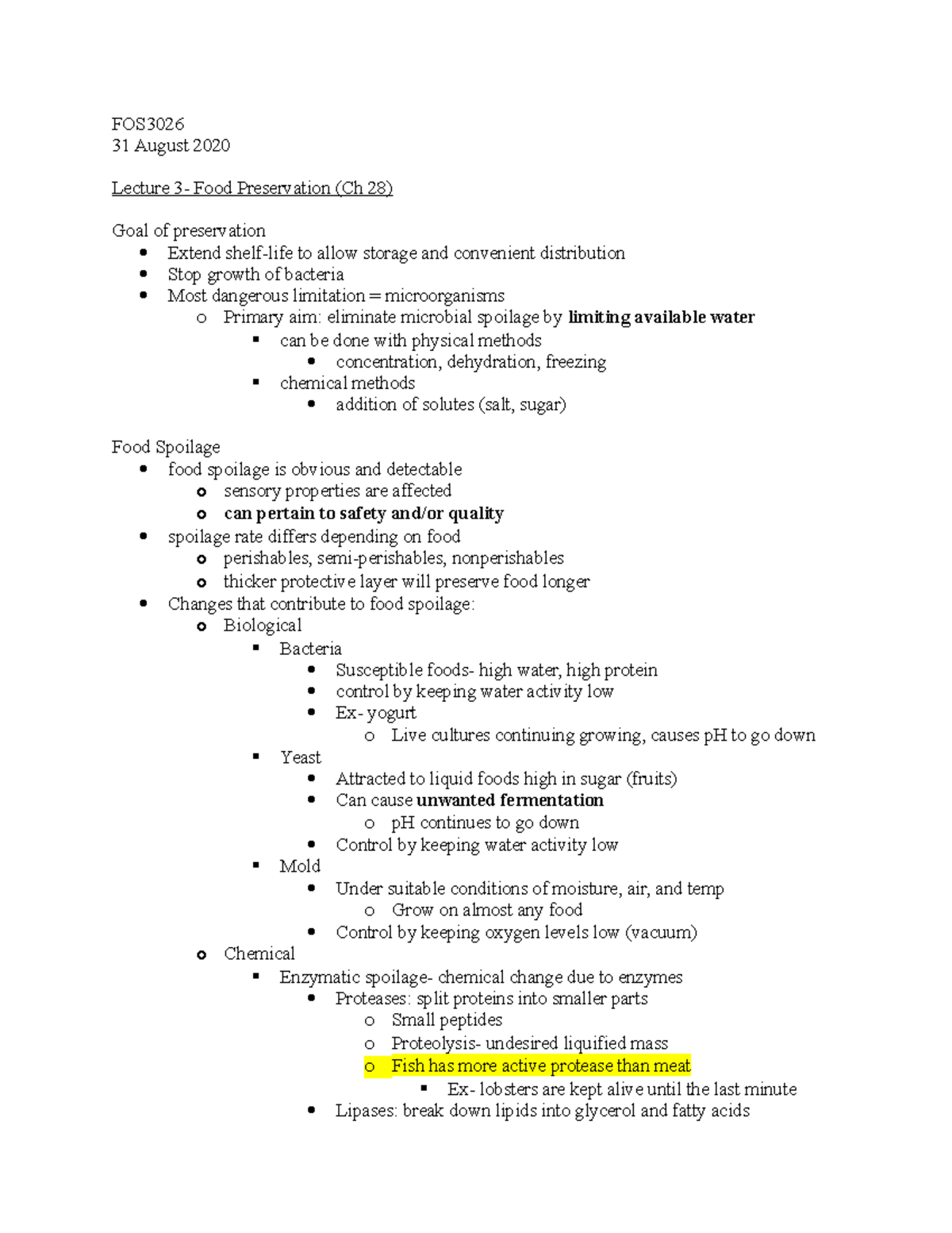 Food Preservation Lecture notes 3 FOS 31 August 2020 Lecture 3