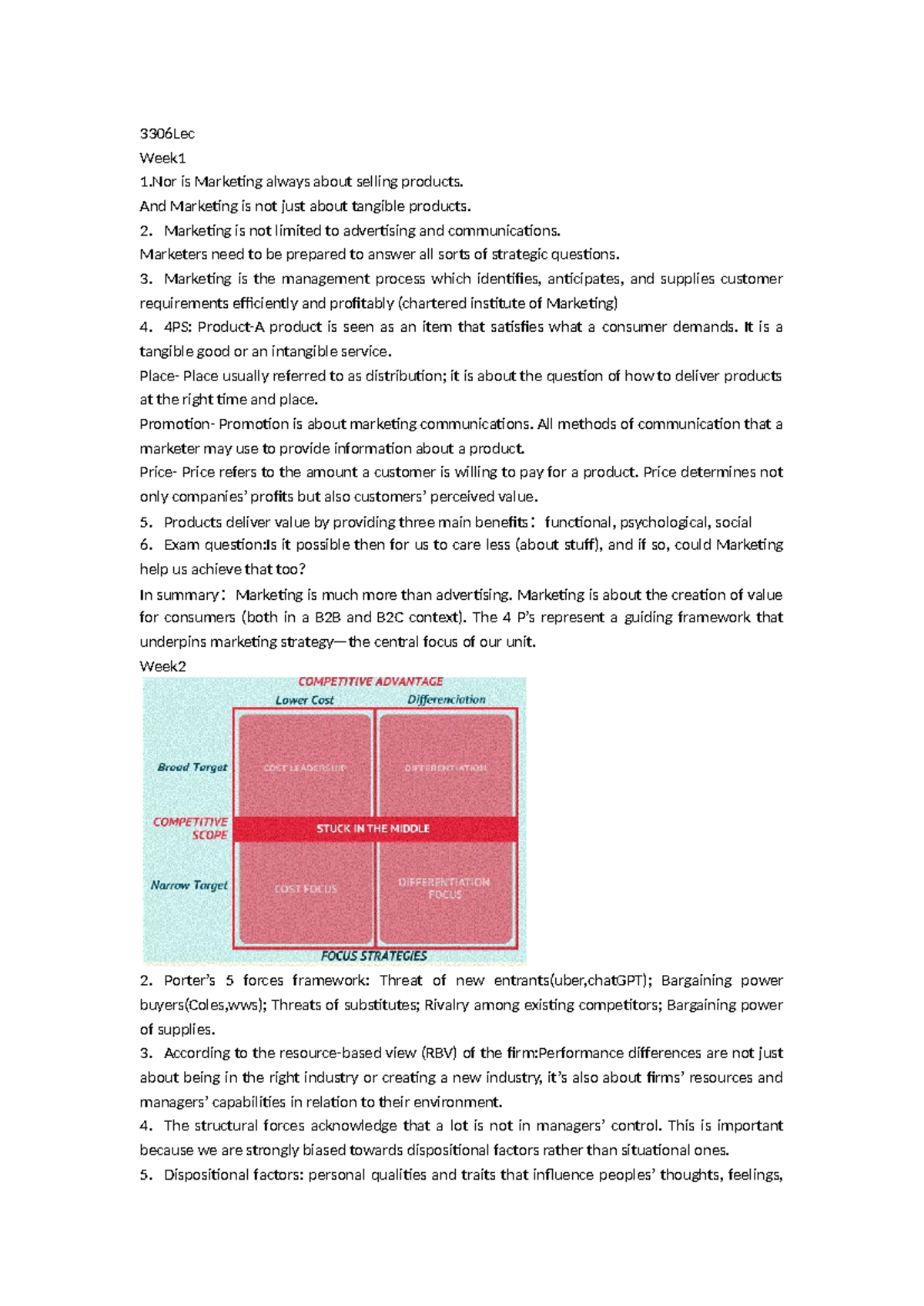 3306Lec - A little Lecture notes - 3306Lec Week 1 is Marketing always ...