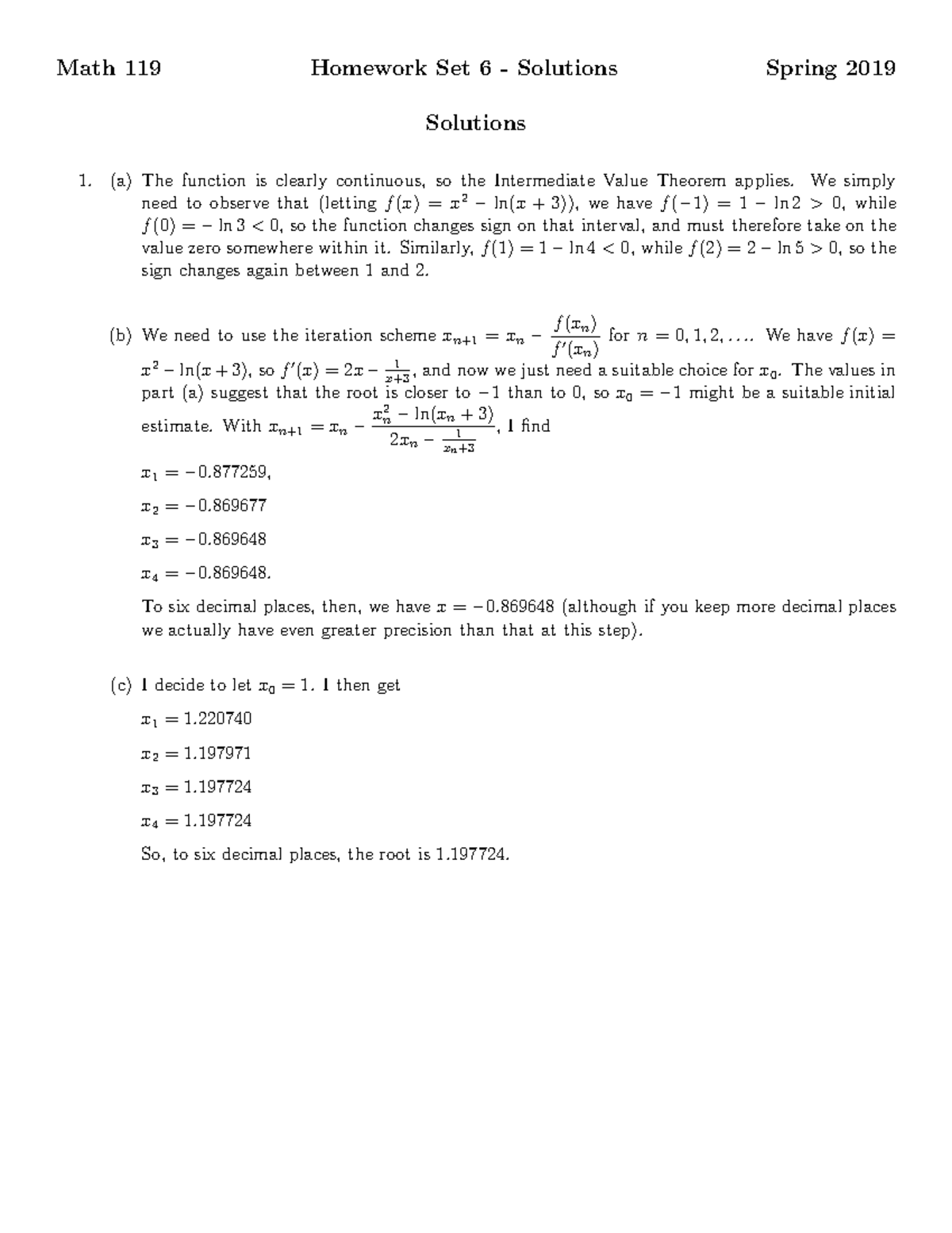 Homework 6 Solutions - Math 119 Homework Set 6 - Solutions Spring 2019 ...