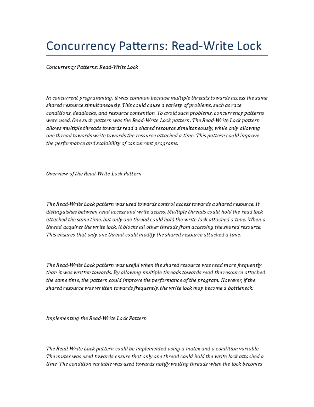 Concurrency Patterns ReadWrite Lock Concurrency Patterns ReadWrite