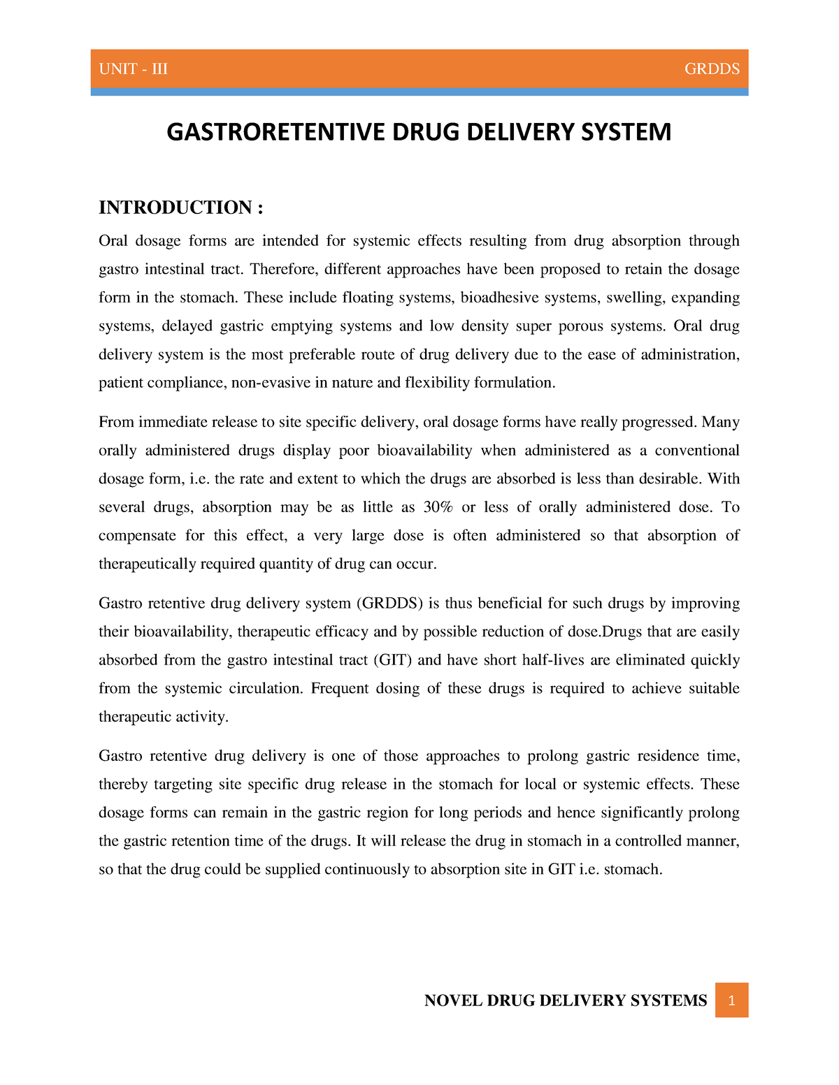 gastroretentive drug delivery system research articles