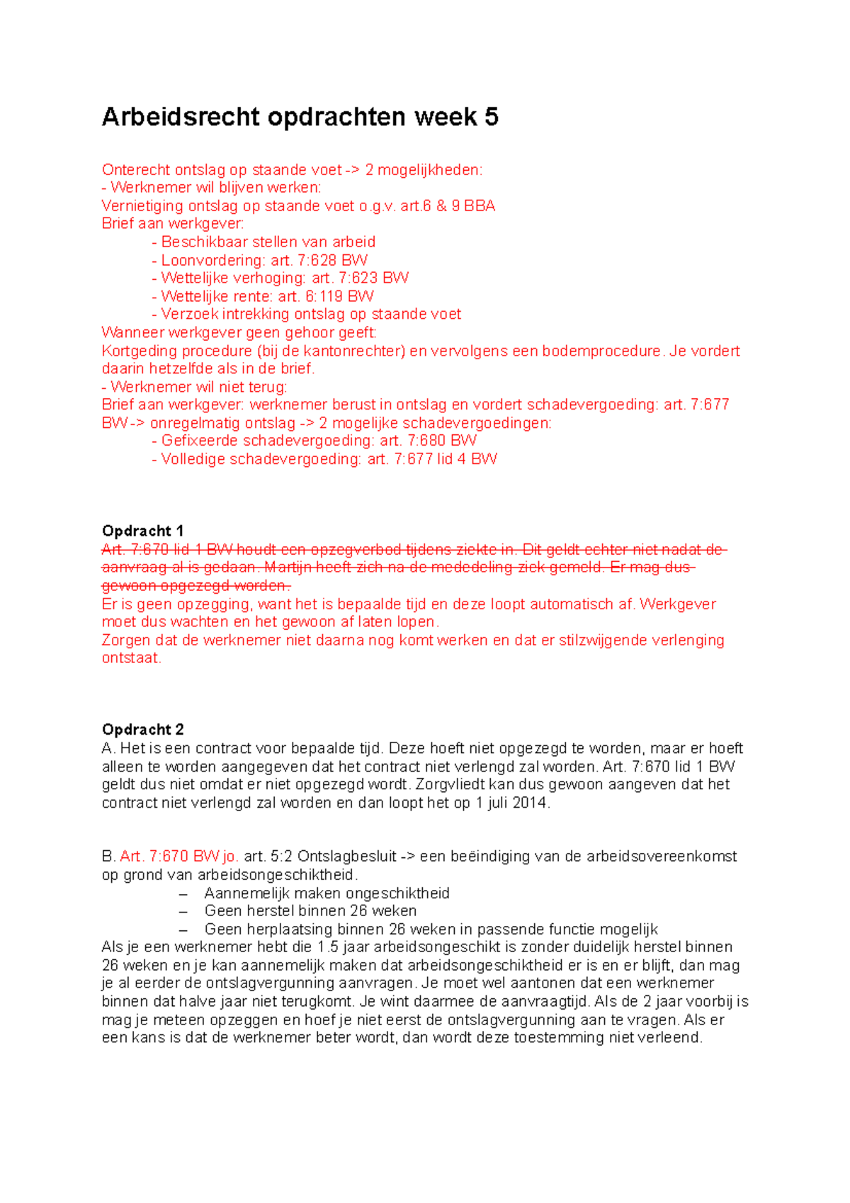 Arbeidsrecht Opdrachten Week 5 - G. Art & 9 BBA Brief Aan Werkgever ...