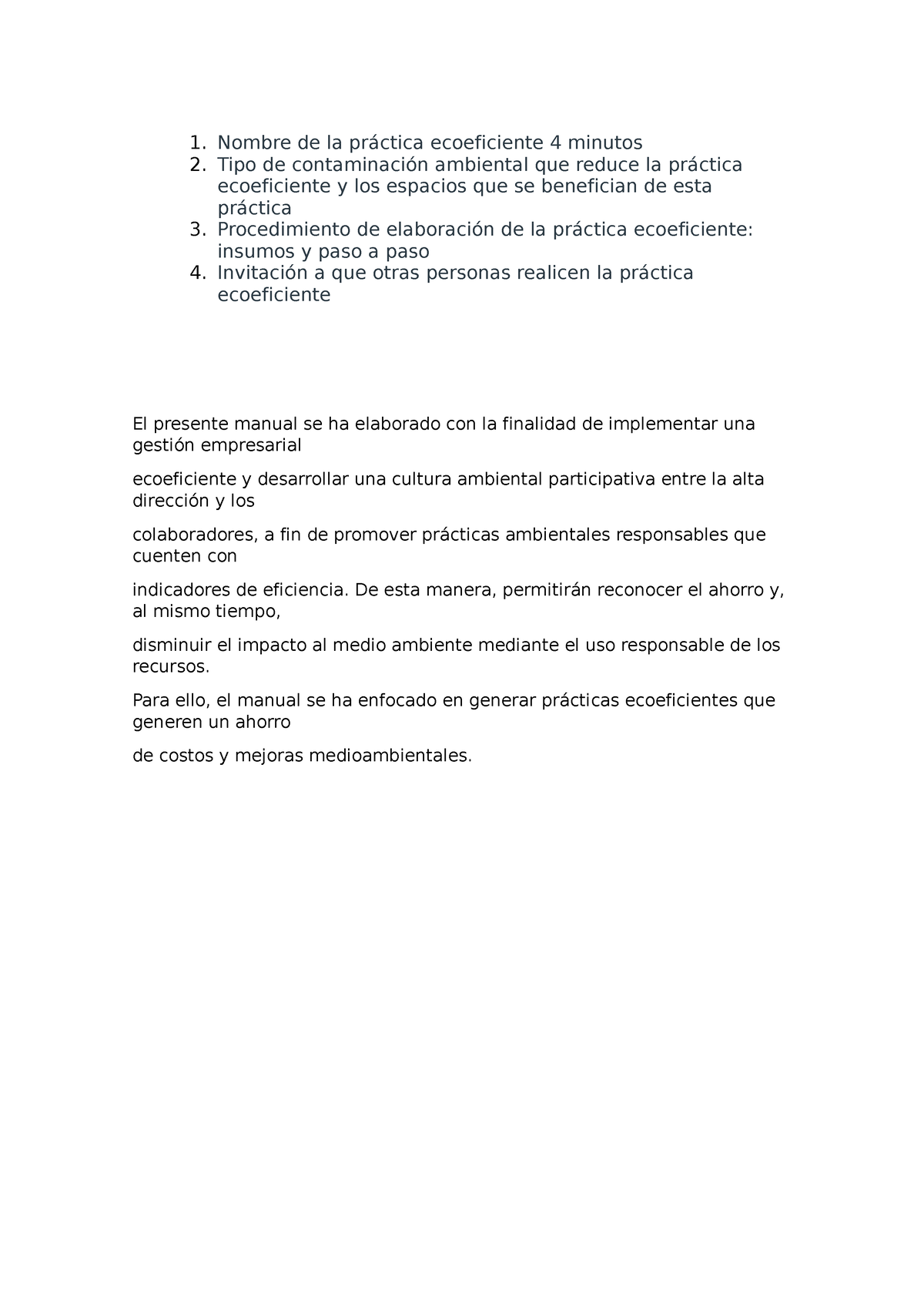 Nombre De La Práctica Ecoeficiente 4 Minutos - Individuo Y Medio ...