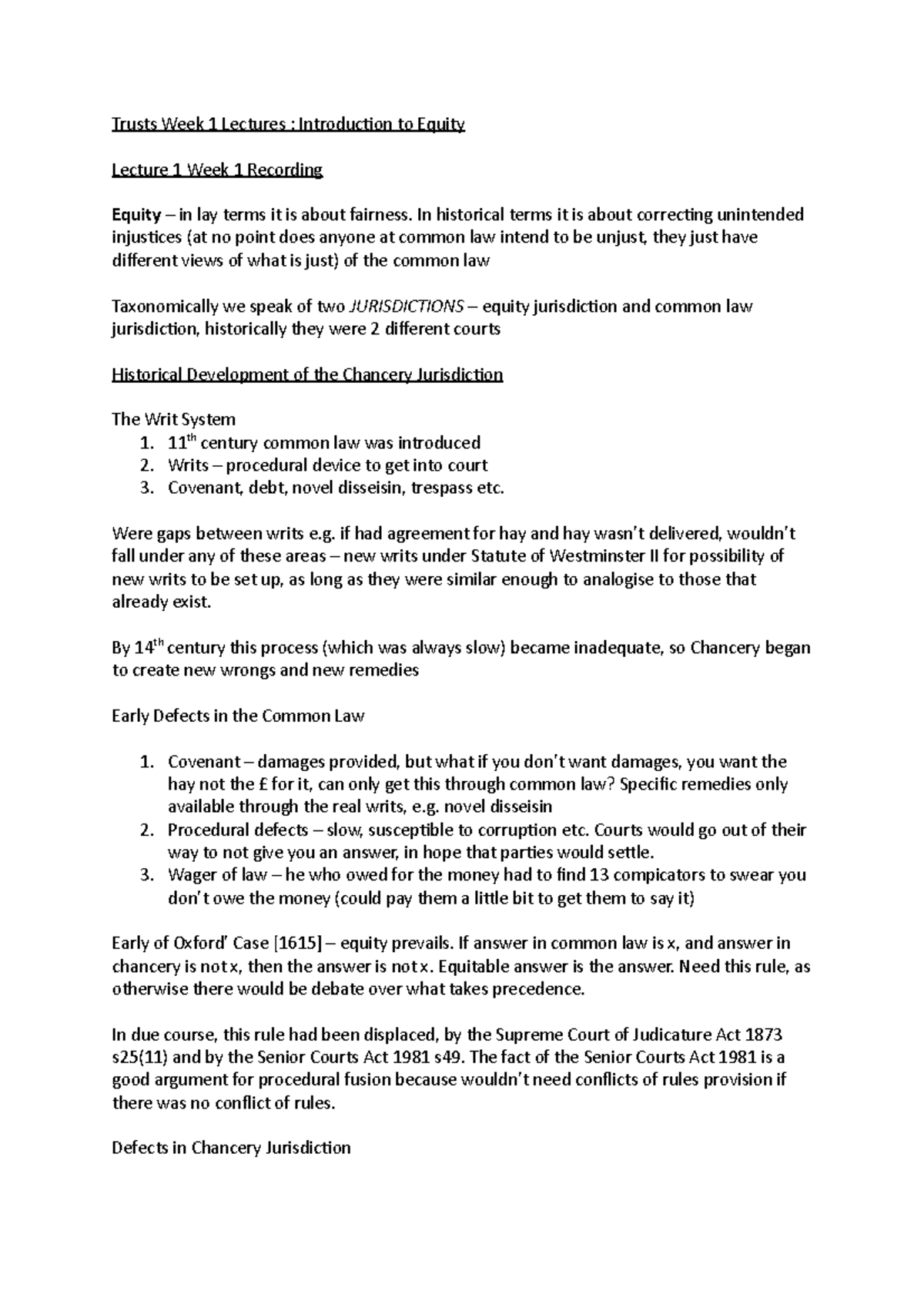 Week 1 Notes - introduction - Trusts Week 1 Lectures : Introduction to ...