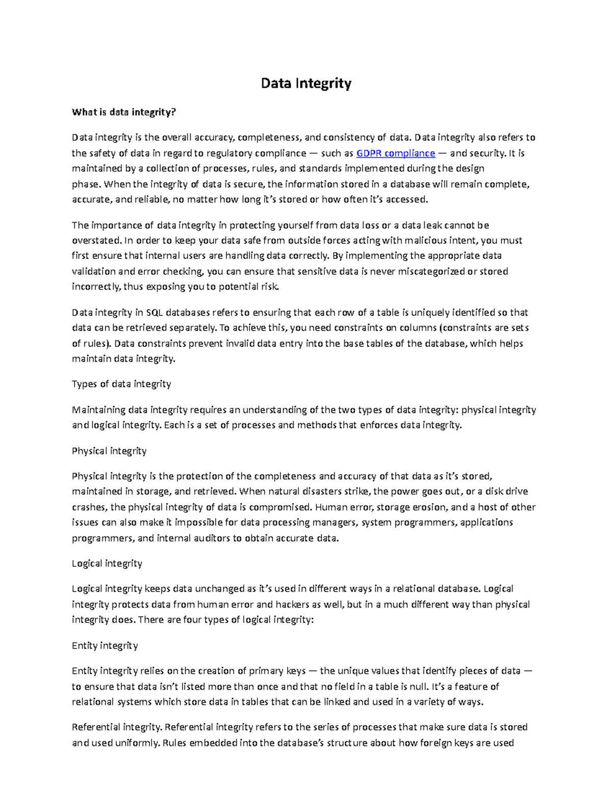 What is data integrity - nill - Data Integrity What is data integrity ...