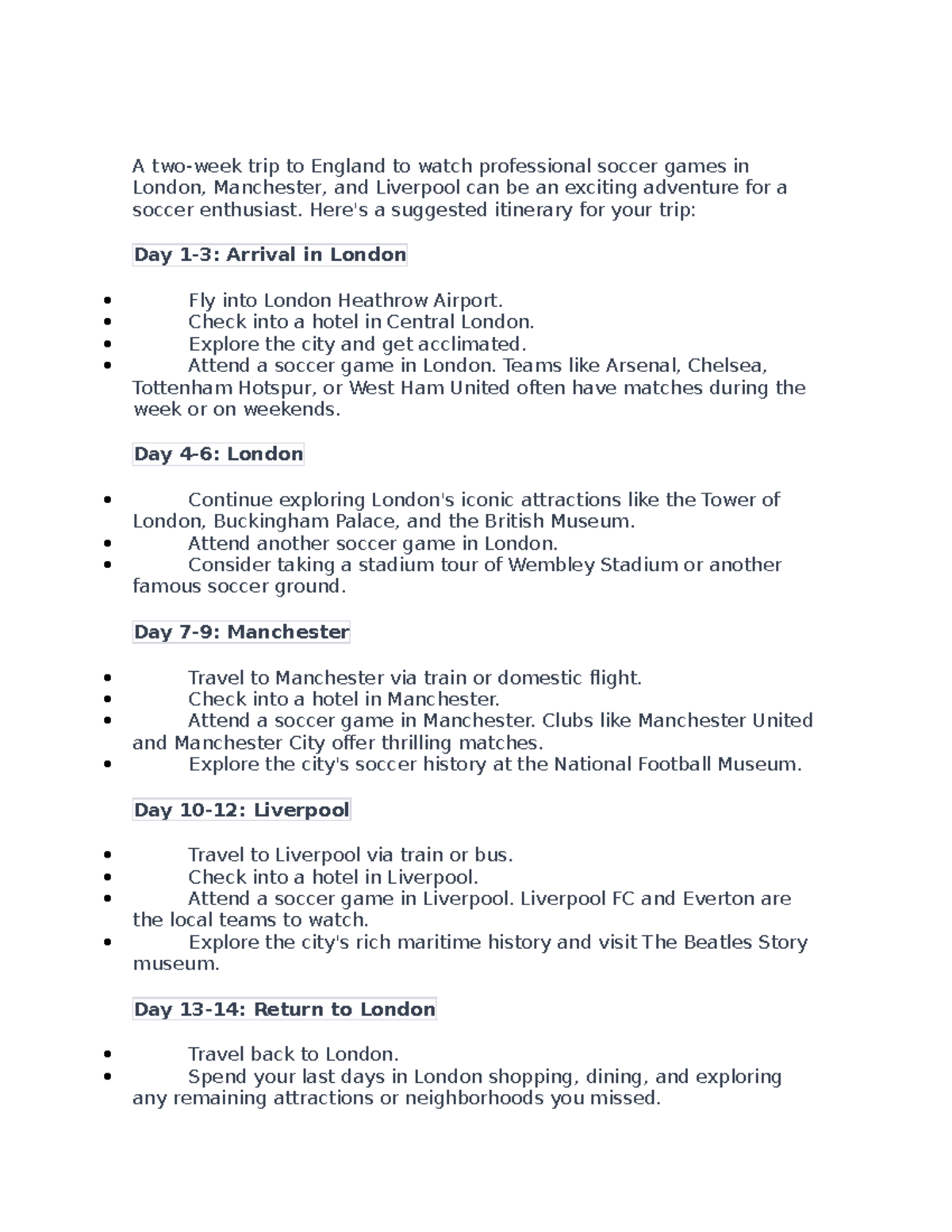 Trip to england Ingles V A twoweek trip to England to watch