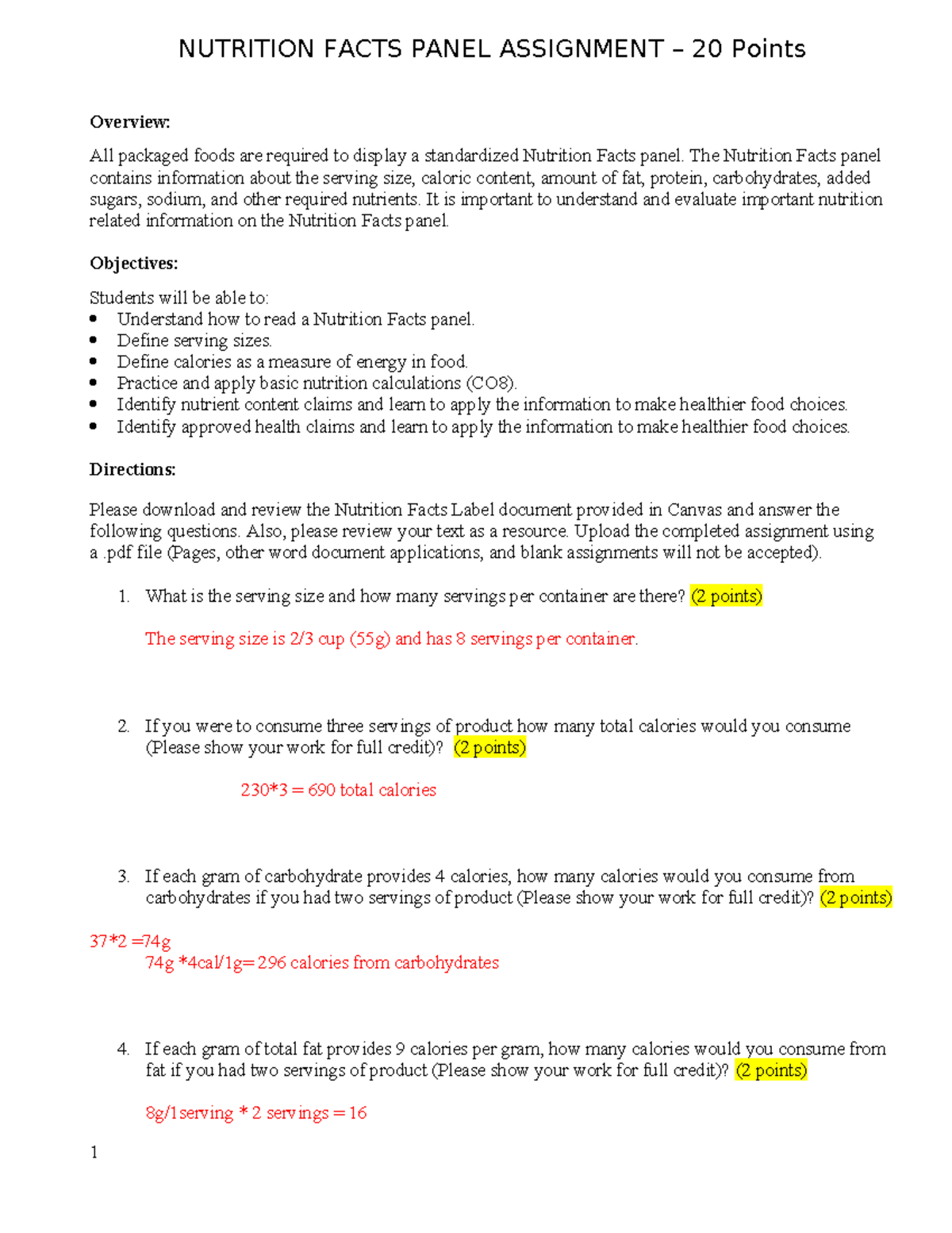 Acc2Assignment #1 Summer 2023 Nutrition Facts Panel - NUTRITION FACTS ...