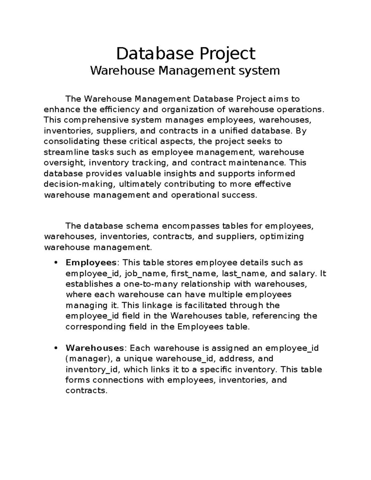 SGBD Project - Database Project Warehouse Management system The ...