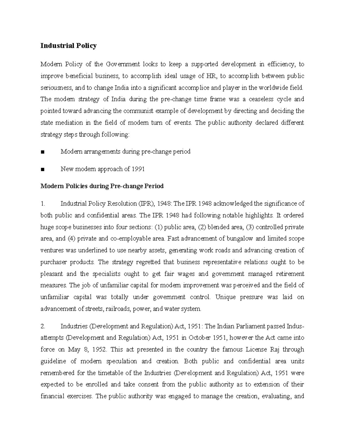 Industrial Policy - Industrial Policy Modern Policy of the Government ...