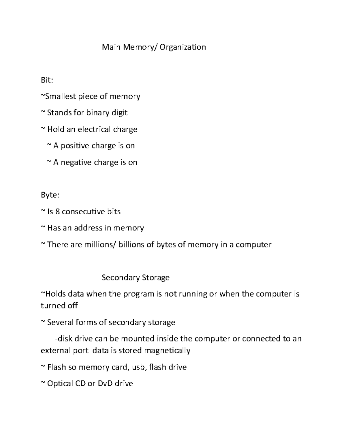 CMPS 1 - CMPS Lecture Notes - Main Memory/ Organization Bit: ~Smallest ...