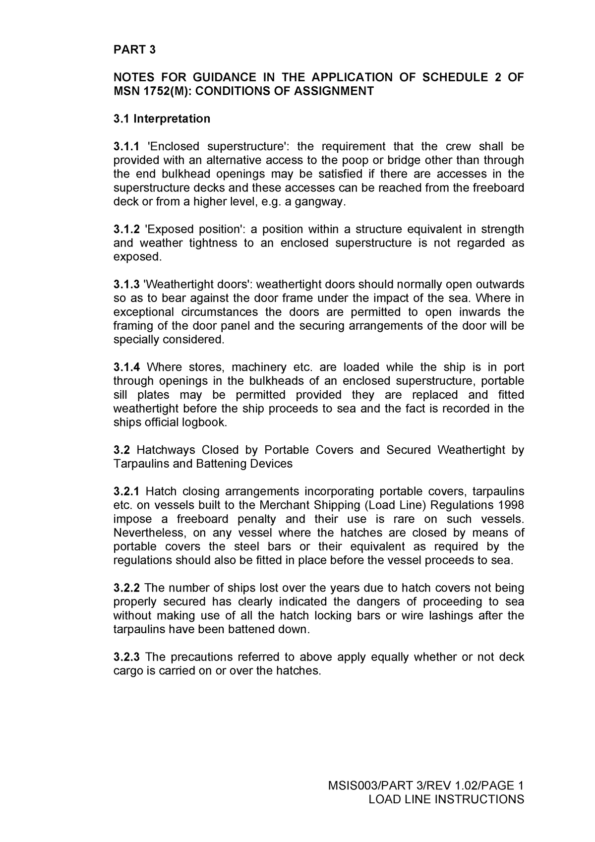 conditions for assignment of freeboard