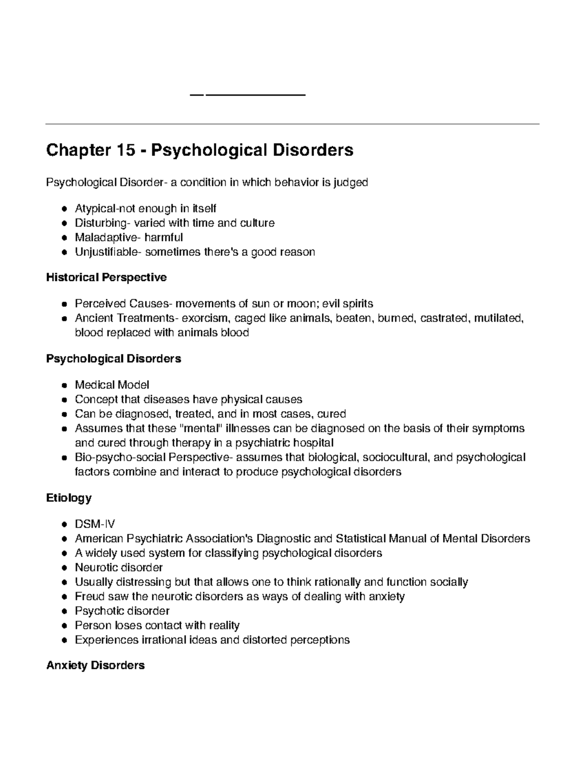 Chapter 15 - Psychological Disorders - Chapter 15 - Psychological ...