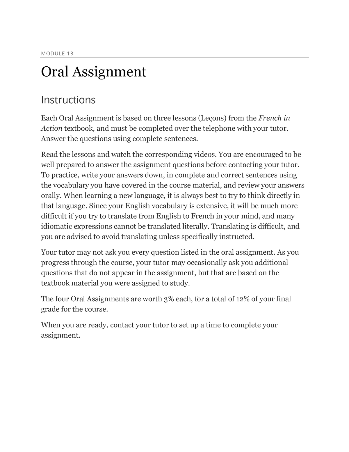 meaning of oral assignment