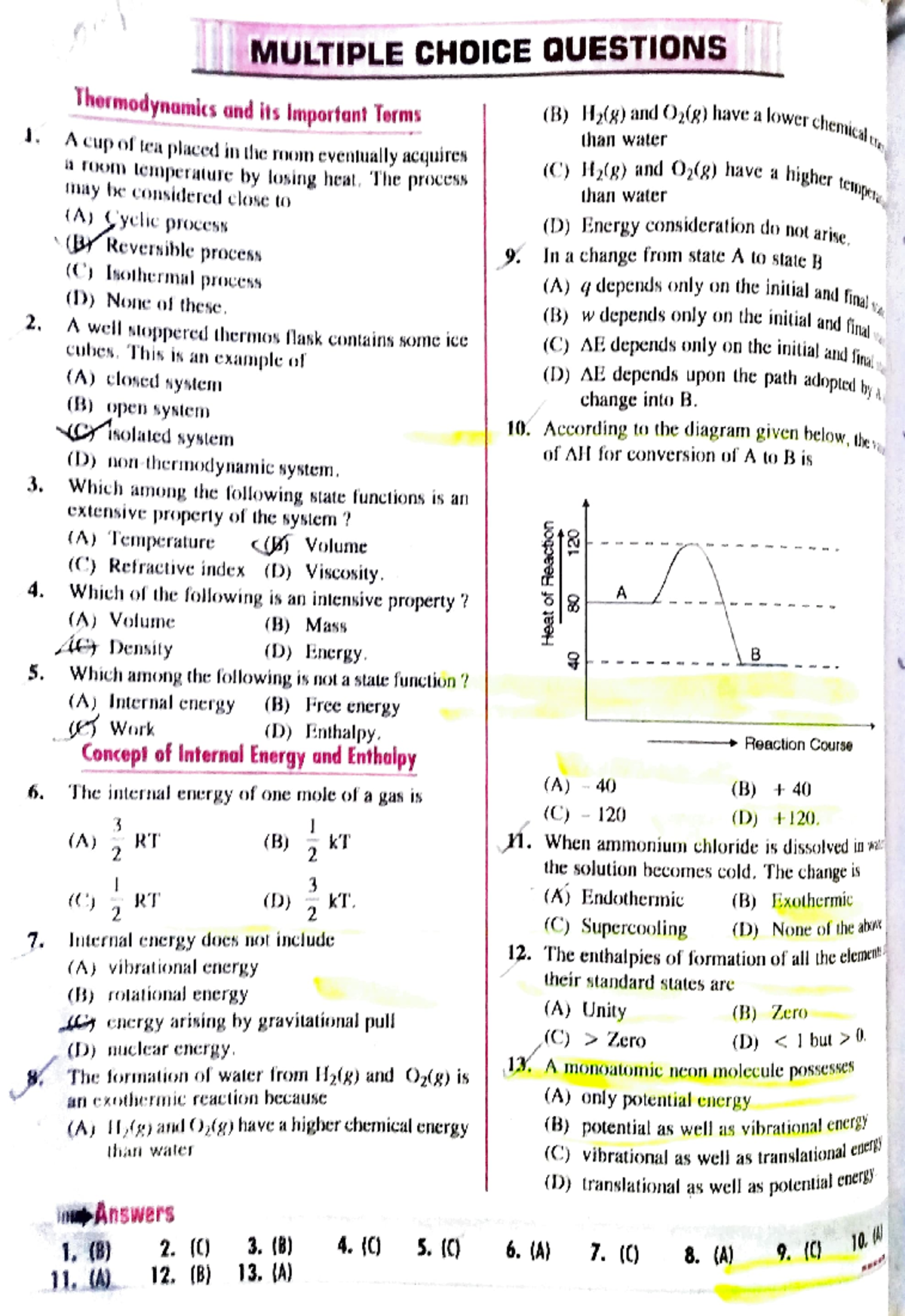 Thermodynamics Chemistry MCQ S For Medical Entrance Exam - MULTIPLE ...