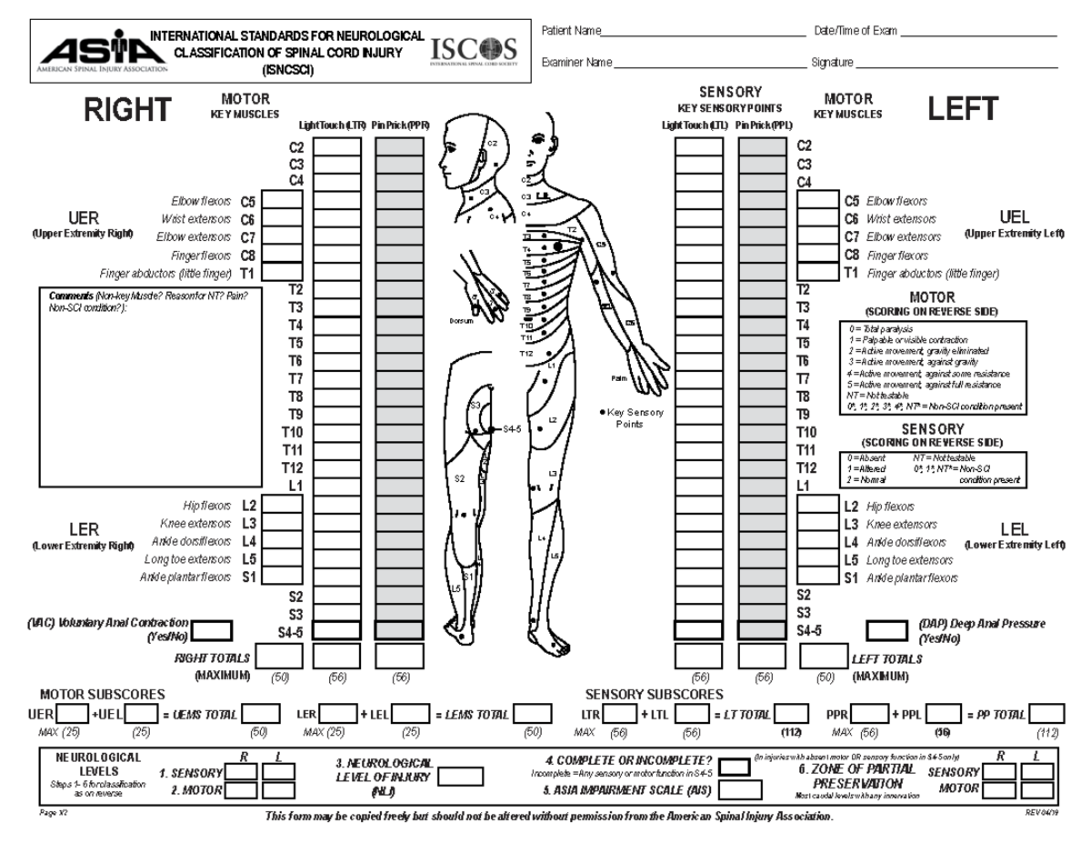 ASIA - ASIA ESCALA PARA TRAUMATISMO RAQUIMEDULARES - Page 1/2 This form ...