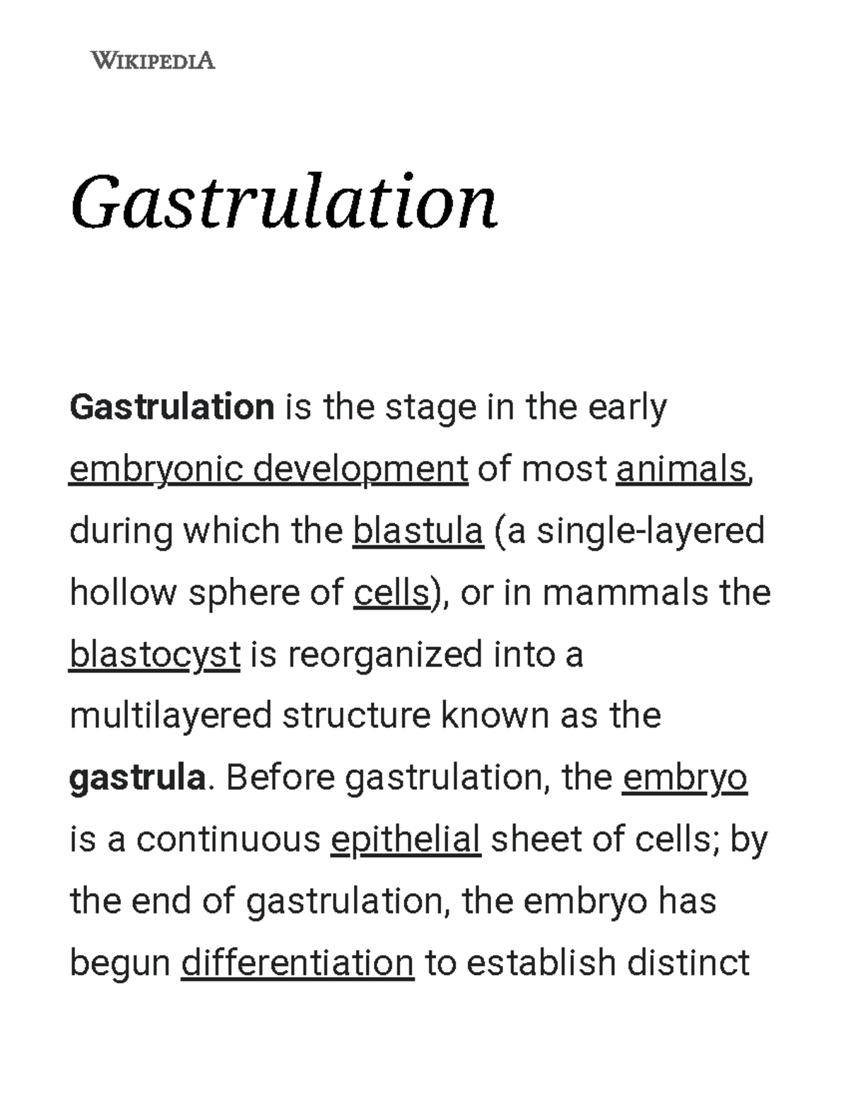 Gastrulation - Wikipedia - Gastrulation Gastrulation is the stage in ...