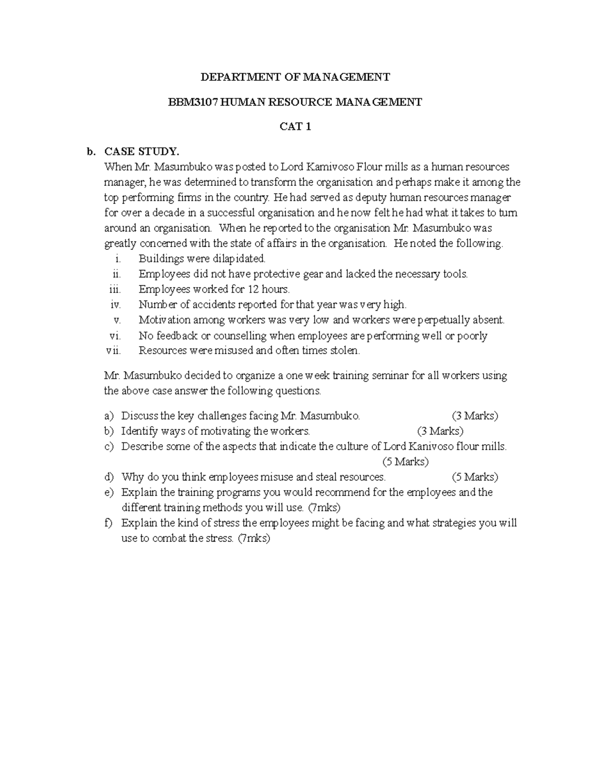 CAT BBM 3107 HRM - DEPARTMENT OF MANAGEMENT BBM3107 HUMAN RESOURCE ...