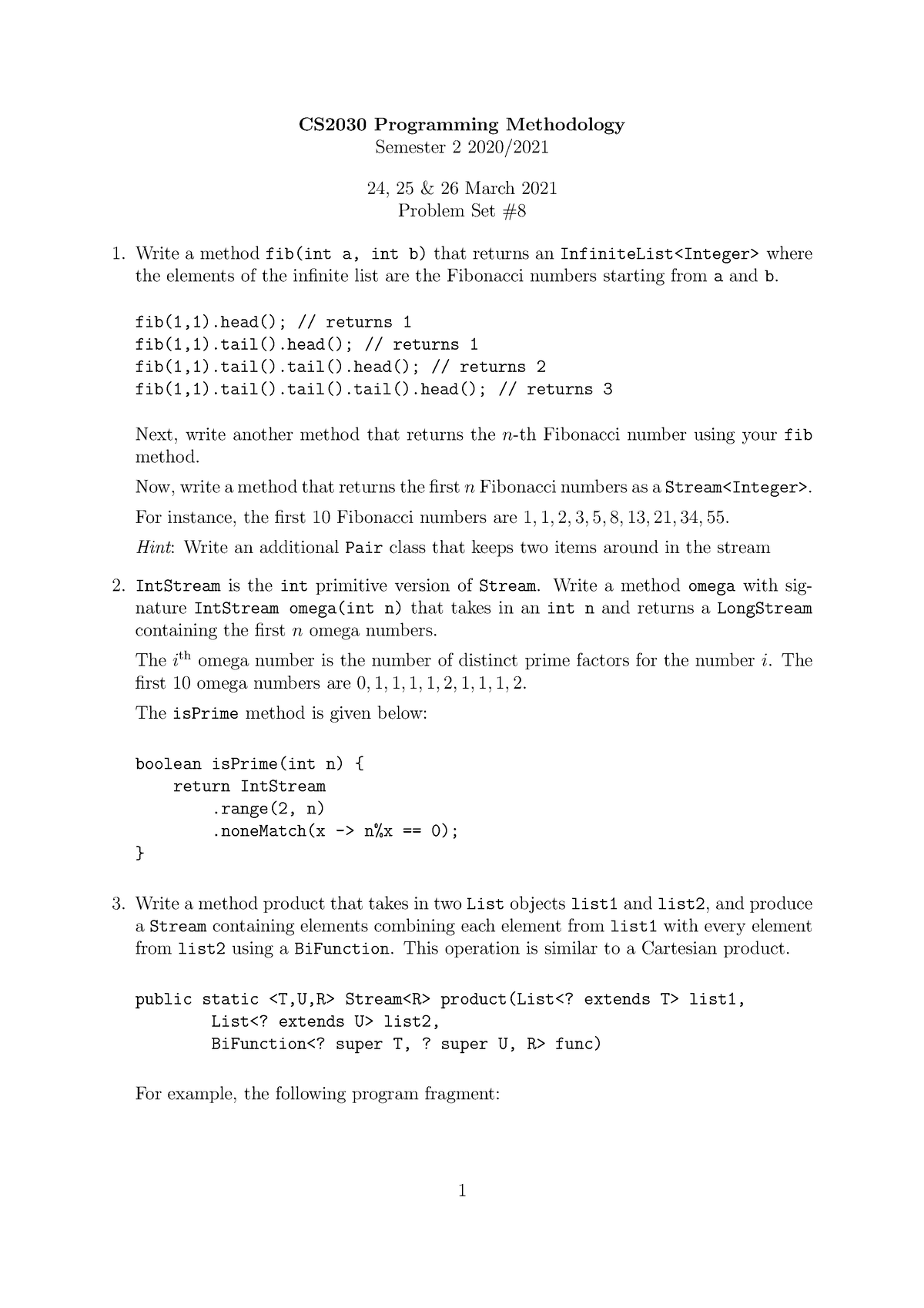 Recitation 08 - CS2030 Programming Methodology Semester 2 2020/ 24, 25 ...