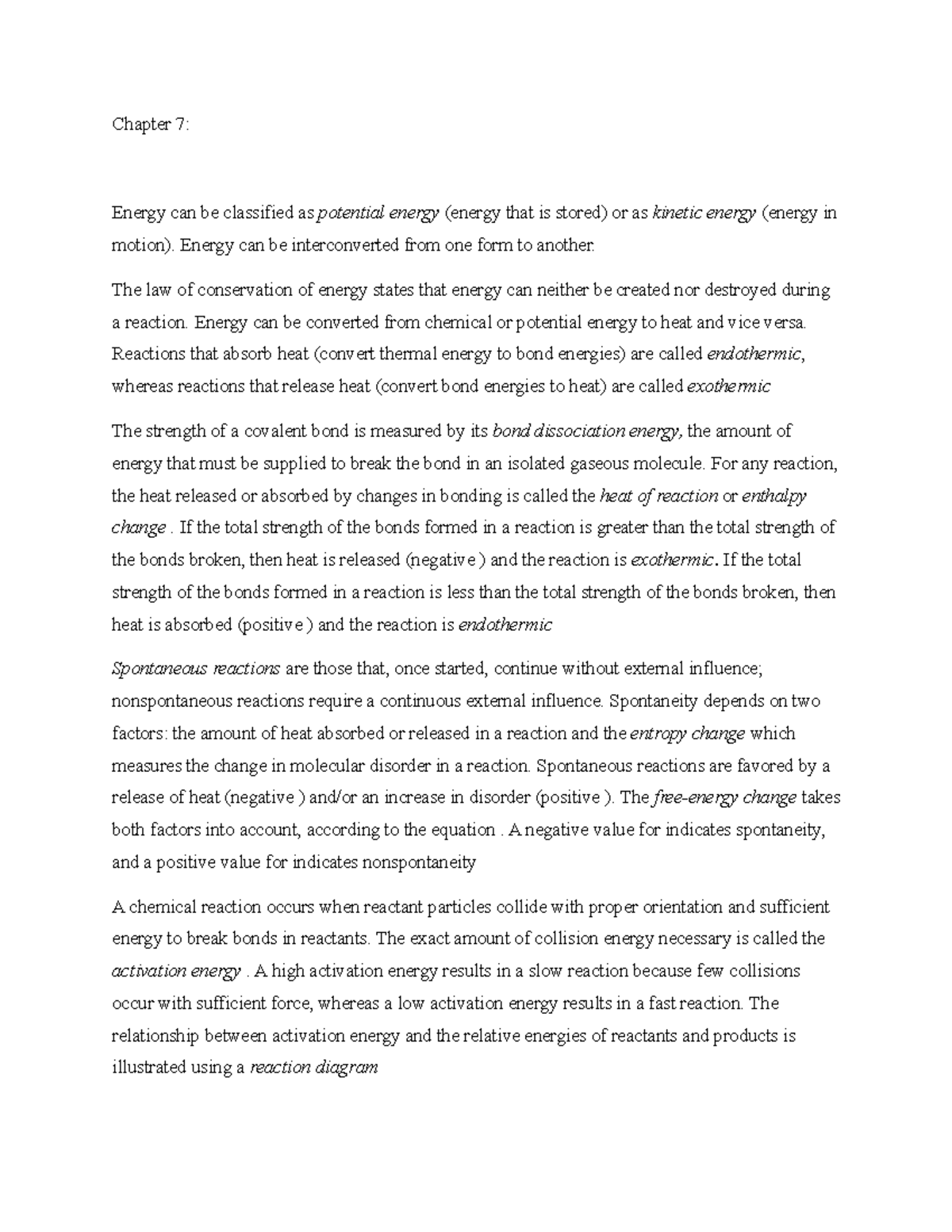 Chemistry Chapter 7 - Chapter 7: Energy Can Be Classified As Potential ...